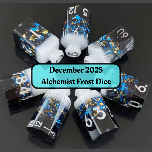 Advanced Dice of the Month- Alchemist Frost Dice and "Journeys Outside the Keep" Newsletter