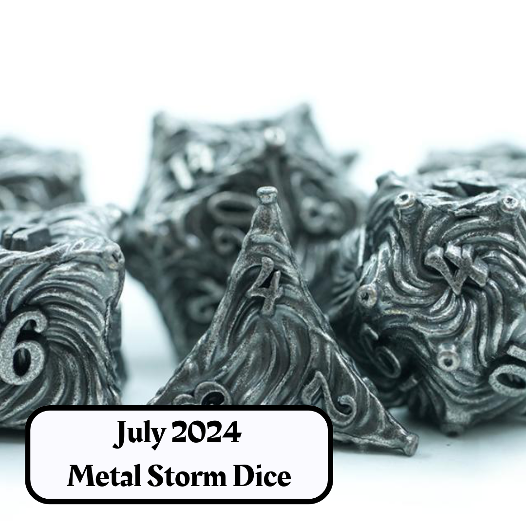 Advanced Dice of the Month "Metal Storm" Dice and "Journeys Outside the Keep" newsletter