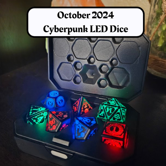 Advanced Dice of the Month "Cyberpunk LED" Dice and "Journeys Outside the Keep" Newsletter