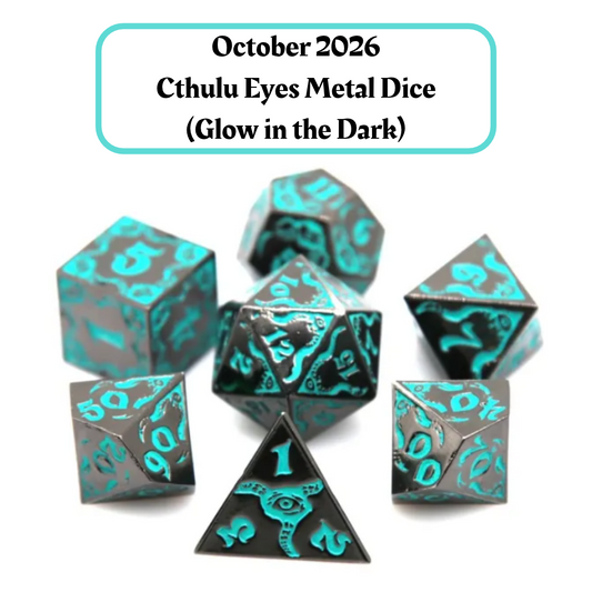 Advanced Dice of the Month- Cthulu Eyes Metal Dice and "Journeys Outside the Keep" Newsletter