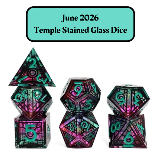 Advanced Dice of the Month- Temple Stained Glass Dice and "Journeys Outside the Keep" Newsletter