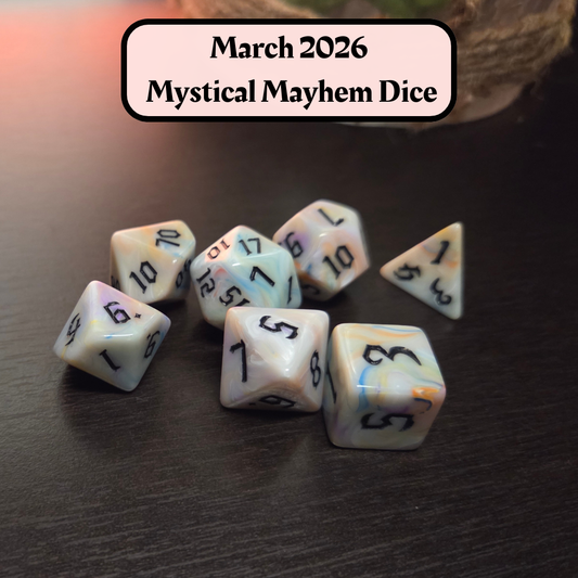 Dice of the Month "Mystical Mayhem Dice" and "Journeys Outside the Keep" Newsletter