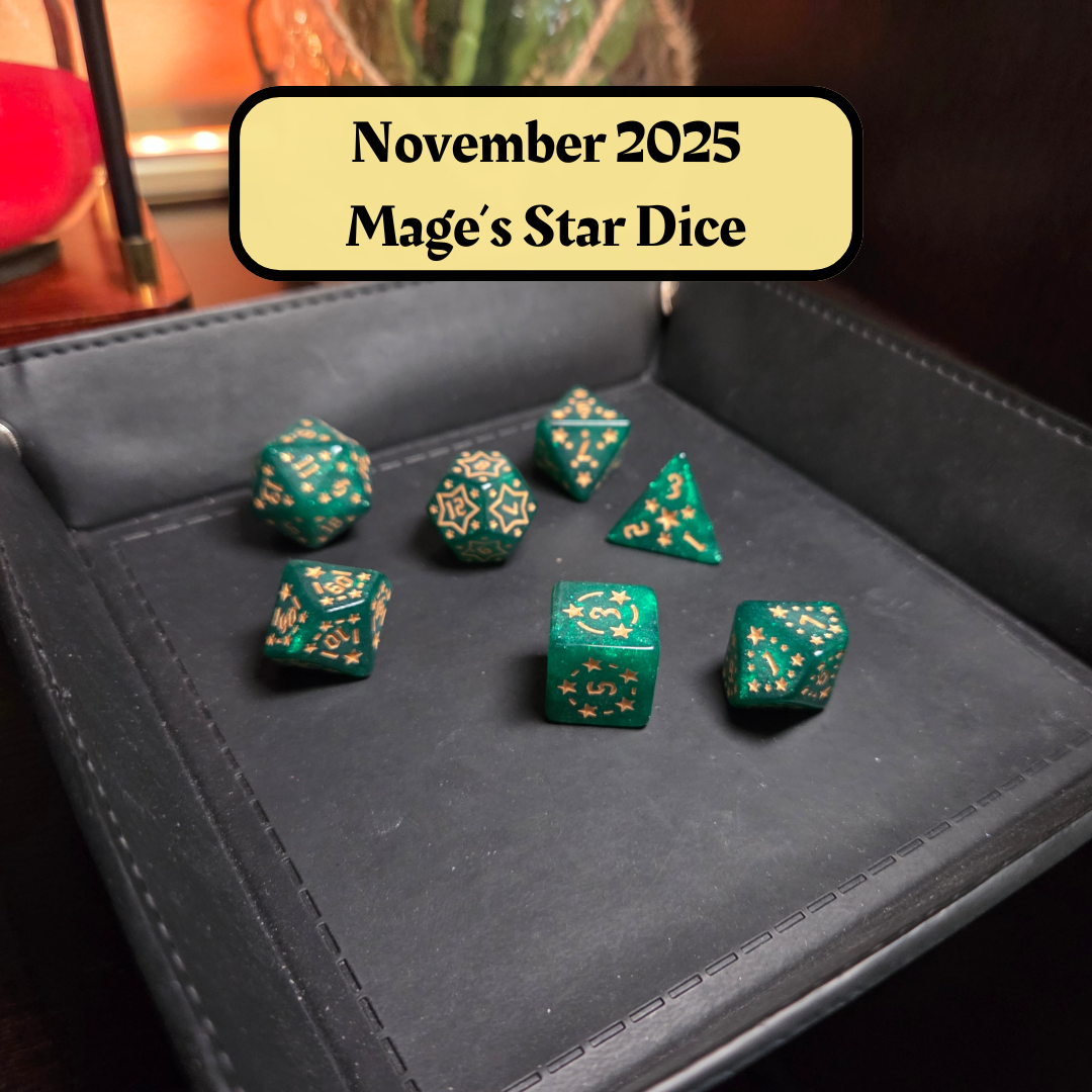 Dice of the Month "Glacial Embrace Dice" and "Journeys Outside the Keep" Newsletter