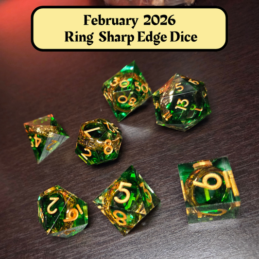 Advanced Dice of the Month- Ring Sharp Edge Dice and "Journeys Outside the Keep" Newsletter - Adventurer's Keep