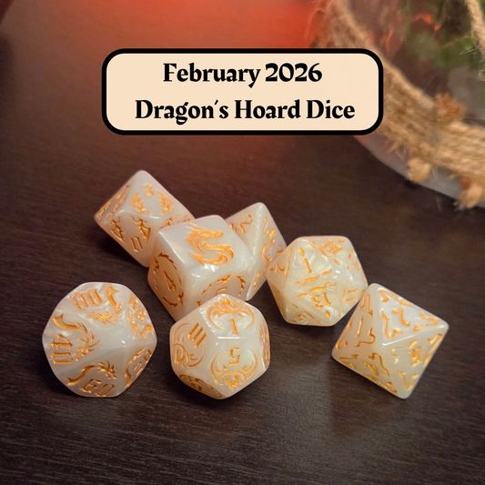 Dice of the Month "Dragon's Hoard Dice" and "Journeys Outside the Keep" Newsletter - Adventurer's Keep