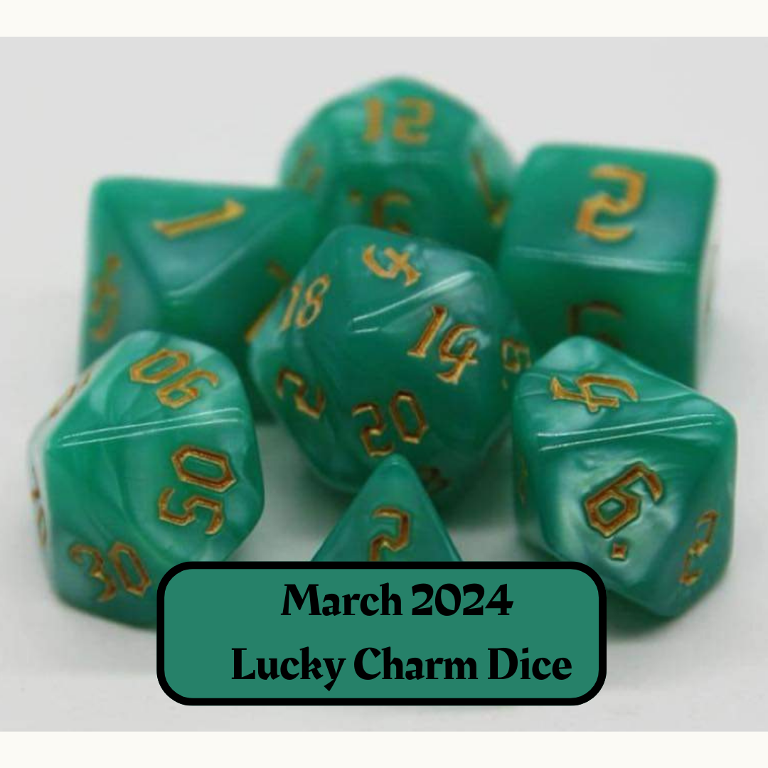 Dice of the Month "Divine Sigil" dice and "Journeys Outside the Keep" newsletter
