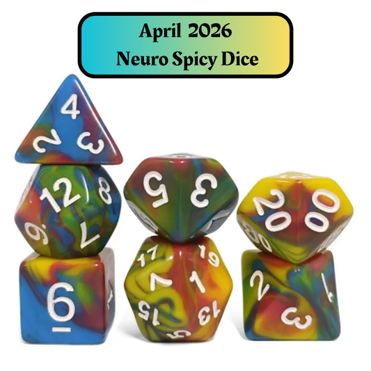 Dice of the Month "Neuro Spicy Dice" and "Journeys Outside the Keep" Newsletter